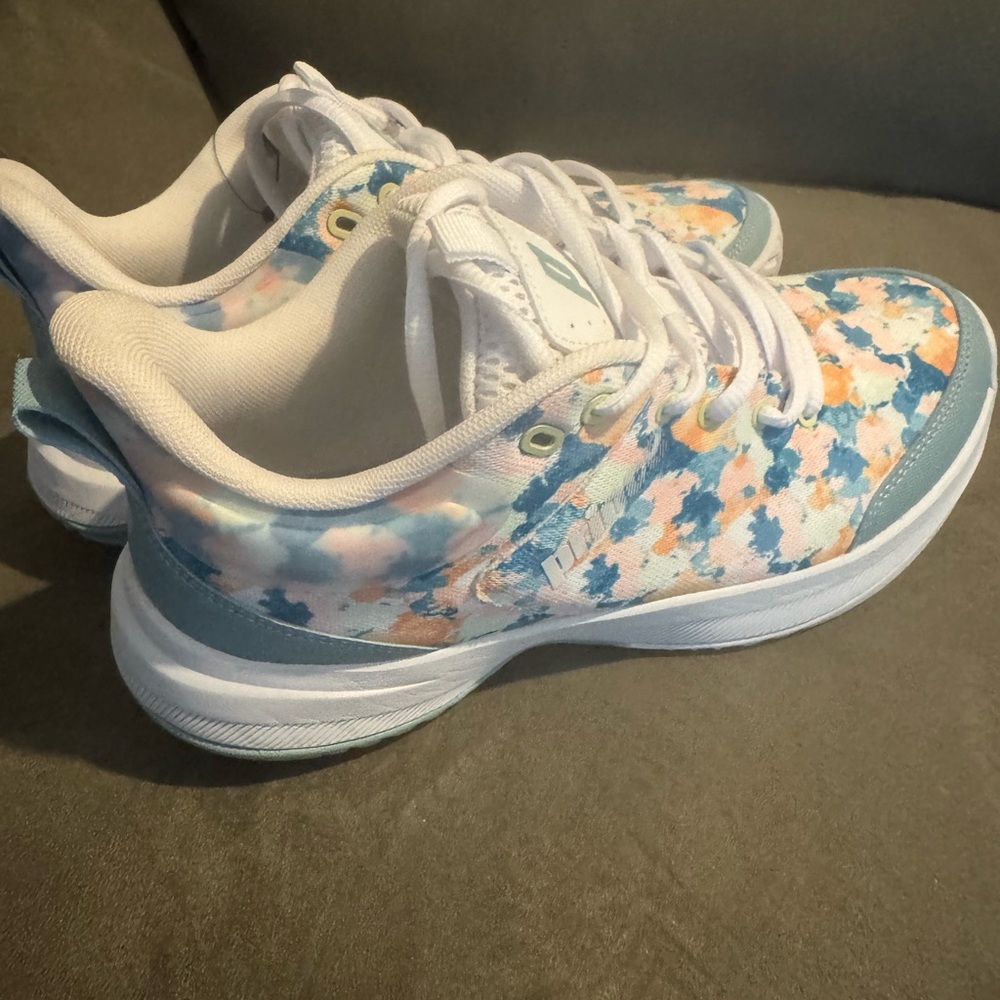 Womens Prince White, Blue & Peach Floral Pattern Sneakers